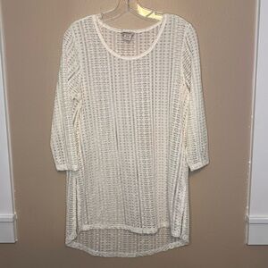 Ariat Sheer White Ribbed Tunic with 3/4 Sleeves Size Medium Swimsuit Cover